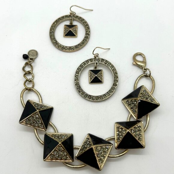 Vera Wang Jewelry - Vera Wang Black & Silver Bracelet & Earrings Geometric Rhinestone with Set Elega